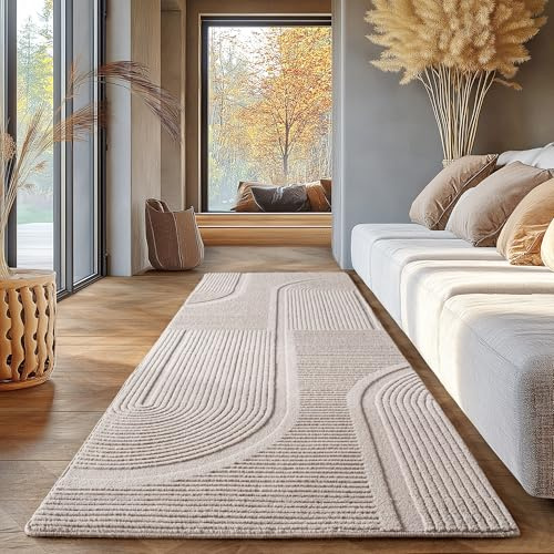 SIMPEX Tappeto Scandinavo Boho Crema Monocromatico 80x250 cm Tappeto Decorativo Morbido e Facile da Pulire Lavabile Effetto 3D Tappeto per Soggiorno e Camera da Letto Tappeto Runner