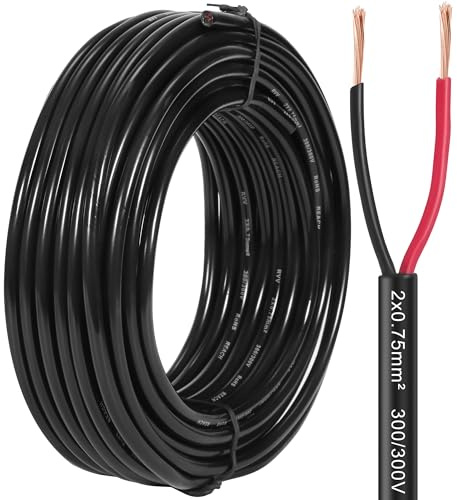 SPARKMOTO Cable de 2 Hilos para Remolque 50M, Cable Redondo de 2 núcleos para Pilotos Remolque,Cable Luces Remolque 2 Polos 12V 24V 48V 80V,Cable eléctrico para vehículo 2 x 0,75 mm²