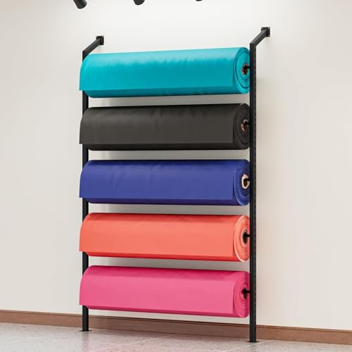 DONGYUE Commercial Wall-Mounted Textile Fabric Roll Storage Rack with Adjustable Hanging Rod, Black Large Hanging Shelf for Vinyl Spool/Car Color Change Film/Tablecloth/Wrapper(48.4in/123cm)