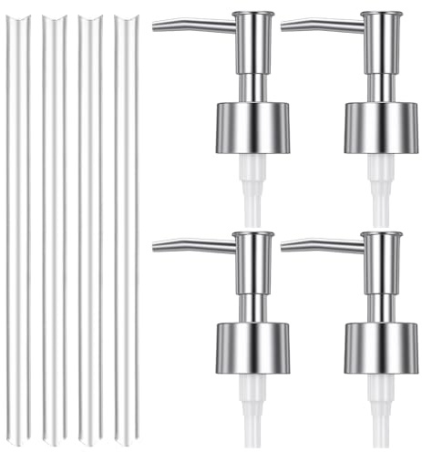 4-pack tvålpump, utbyte, silver tvålpump ersättning för flytande tvål lotion dispenser pumpar, återanvändbar PP-huvud tvåldispenser topp för kök badrum