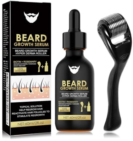 NHPY Kit Pousse Barbe, Soin Barbe Homme, Kit de Croissance de la Barbe, Huile Pousse avec Rouleau,Cadeau Homme (60 ml)