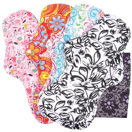 Hohopeti Lot de 4 Serviettes Hygiéniques Absorbantes Réutilisables et Lavables en Tissu de Bambou Grosse Taille Confortable et Hygiénique avec Paquet de Rangement Noir pour Voyage et