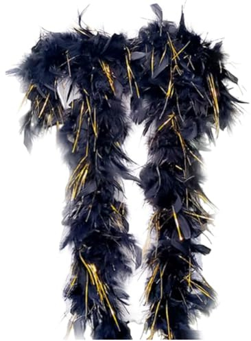 Brxmpn Boa en Plumes Noires Orné De Guirlandes Dorées, Style Dinde, Accessoire De Cosplay pour Halloween, Noël Fêtes Dansantes.