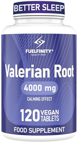 High Strength: Valerian Root Tablets - 4000mg per Tablet - Stress Management Herbal Supplement - Valerian Root Supplement for Sleep Support - Vegan - FuelFinity® Standards