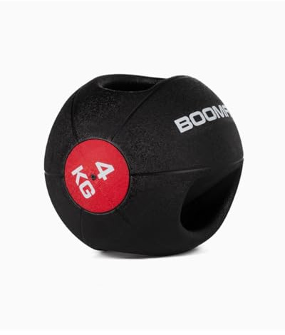 BOOMFIT Balón Medicinal con Asas 4 kg | Entrenamiento Funcional y rehabilitación | Mejora Fuerza, coordinación y Equilibrio | Ideal para casa y Gimnasio | Balones de Ejercicio para Fitness