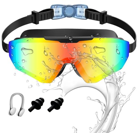 Occhialini da nuoto, attrezzatura di visione ampia con clip per naso e tappi per le orecchie, occhialini da nuoto per bambini, per piscina, spiaggia, snorkeling, immersioni, sport acquatici, estate e