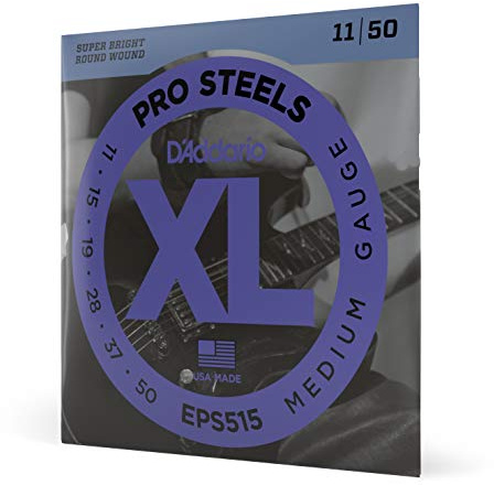 D'Addario Cuerdas de Guitarra - ProSteels Cuerdas de Guitarra Eléctrica - Round Wound - Brighter, Crunchier, Increased Sustain - EPS515 - Medium, 11-50