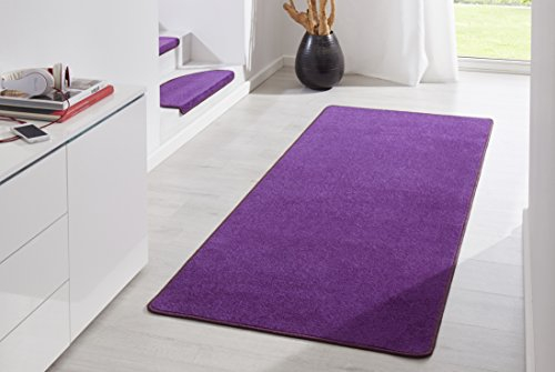 Hanse Home Indoor Teppich Fancy – Wohnzimmerteppich einfarbig Modern Velours Teppich für Esszimmer, Wohnzimmer, Kinderzimmer, Flur, Schlafzimmer, Küche – Lila, 80x150cm