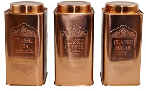 Set of 3 Large Tea Coffee Sugar Canisters Kitchen Storage
