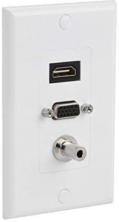 Vbestlife Multimedia Wall Plates Socket Panel, Composite HDMI VGA DC 3.5mm Female AV 3-in-1 Audio Video Adapter Converters Jack Wiring Plug Outlet