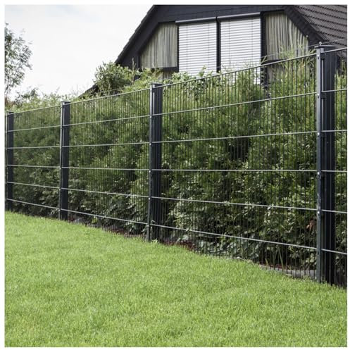 HORI Doppelstabmattenzaun 8/6/8 Zaun Komplettset Verschiedene Längen und Höhen inkl. Pfosten Gartenzaun in Anthrazit Ideal für Sicherheit und Sichtschutz Anthrazit,Grau RAL 7016 Höhe 143 cm Länge 5 m