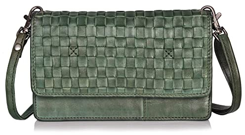 DONBOLSO® Venedig Handyumhängetasche I Damen-Geldbörse zum Umhängen I Frauen-Portemonnaie mit 9 Kreditkartenfächern & Handyfach I RFID-Blocker & NFC-Schutz I hochwertige Leder-Umhängetasche (Oliv)