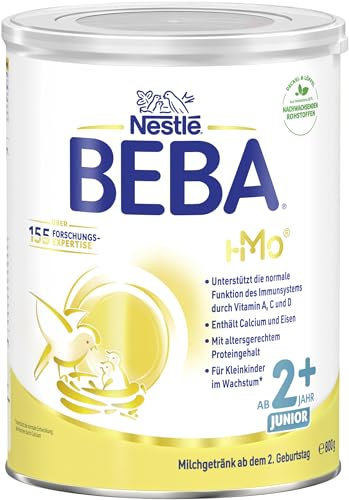 BEBA Junior 2+ Milchgetränk ab dem 2. Geburtstag, Babynahrung mit HMO 2'-FL, nur Laktose, ohne Palmöl, 1er Pack (1 x 800g)