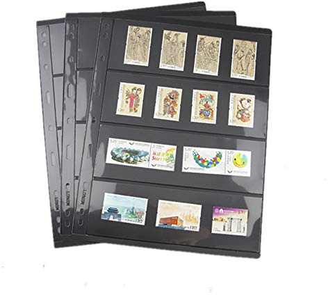 MUDOR Stamp Pages for Stamp Album Binder, 10 Sheet (20 Page) 4 Rows Pages for Stamp Collectors, Professional Pack (4 Rows)