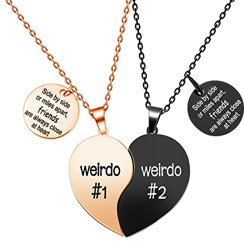 MJartoria Best Friend Necklaces BFF Necklace for 2 Friendship Valentines Day Gifts Matching Heart Pendant Necklace Best Friends Forever (Rose Gold+Black, Miles Apart)