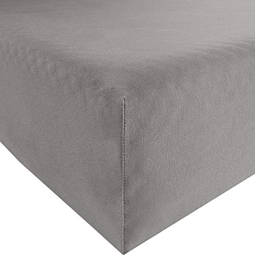 REDBEST Spannbettlaken Denver Elasthan-Jersey-Stretch grau Größe 90x190 cm - 100x200 cm - besonders weich und anschmiegsam, bügelfrei, mit Rundumgummi