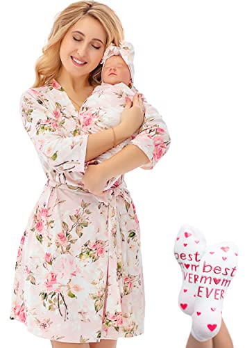 ECO BABY Mommy and Me Robe and Swaddle Set | Maternity Robe and Matching Baby Set for Girl, Boy | Hospital Labor and Delivery