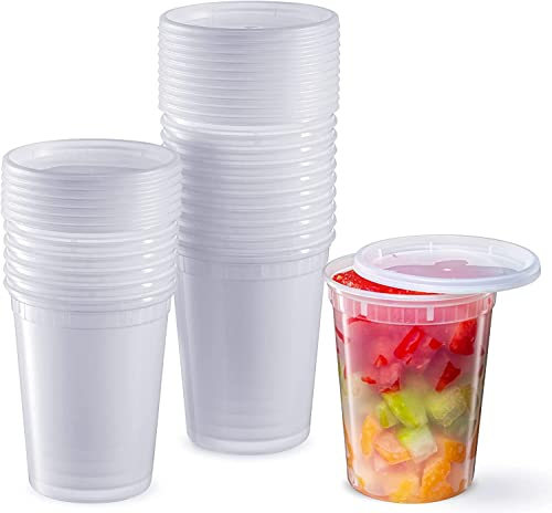 LATERN Lot de 24 récipients en plastique avec couvercle, 950 ml, réutilisables pour les aliments, anti-fuite, pour les soupes, les tasses à friandises pour la préparation des aliments