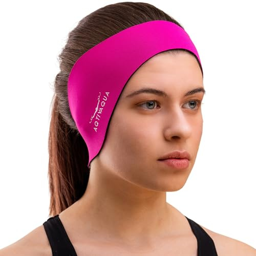 AqtivAqua Swimming Headband Swim Ear Band Protection Cover Swim Headband for Kids Adults Men Women Toddlers Ear Plugs in (Color: Red, Size: X-Large)
