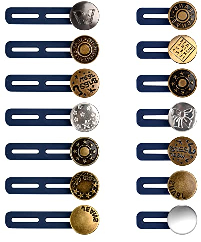 Pinsheng 14 Stück Hosenbunderweiterung Knöpfe, Hose Button Waist Extender Jeans Verstellbarer Button Silikon Elastic Metal Button Extension für Jeans, Hosen, Röcke, Hosenerweiterung Schwangerschaft