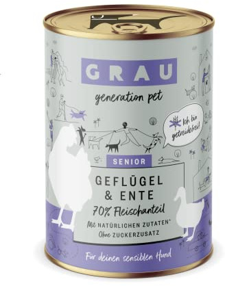 GRAU - l’Original - Nourriture Humide pour Chiens - Senior - volaille et Canard, Pack de 6 (6 x 400 g), sans céréales, pour Chiens âgés sensibles