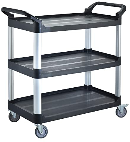BPT Servierwagen mit 3 Böden Partition Küchenwagen,Tragfähigkeit 250 kg,Reinigungswagen im Restaurant，Hotel Schul Küche Abräumwagen Rollwagen (Servicewagen)