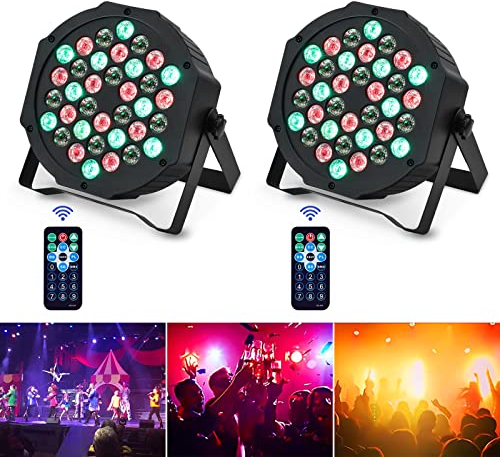 Discolicht Partylicht RGB, 2Pack Bhnenlicht Partylicht mit Fernbedienung, 36 LED Par Strahler für Bar Stage DJ Party Show