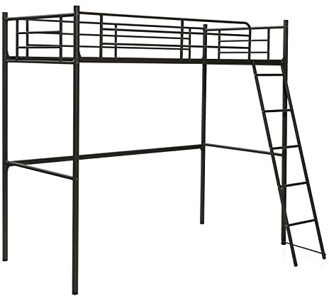 Multigot Loft Bunk Bed, Metal Ladder Bed Frame with Safety Guardrail, Single Space-Saving High Sleeper Beds for Kids Teens Adults (Black)
