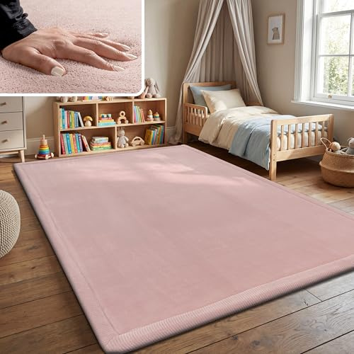Paco Home Tapis Chambre Enfant Bebe Fille Garcon Moelleux Antidérapant Moderne, Dimension:140x200 cm, Couleur:Pink