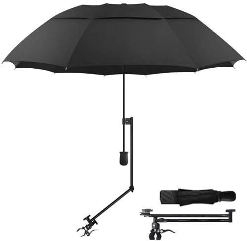 HOBVO UPF 50+ Golf Umbrella with Adjustable Universal Clamp Portable Umbrellas for Rain, Manual Open & Close (Black, 43.3'')