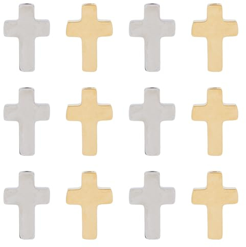 DICOSMETIC 12 Stück Kreuz Abstandshalter Perlen 2 Farben Kruzifix Perlen Goldene Heilige Kreuz Perlen Religiöse Edelstahl Perlen Für Halskette Armband DIY Schmuckherstellung, 2mm Loch