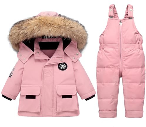 Acuryx Schneeanzüge für Baby-Mädchen Bekleidungsset Winter Kinder 2 Stück Daunenjacke Mantel mit Schneelatzhose Lätzchen Hose Jungen Mädchen Skianzug Kleidung