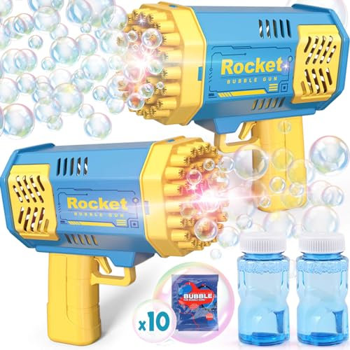 Beria 2 Stück Seifenblasenpistole Seifenblasenmaschine Kinder Spielzeug Bubble Gun Elektrisch Blasenmaschine Blasenspielzeug Hochzeit Party Outdoor Geburtstag Geschenke für 3-8 Jahre Mädchen Junge