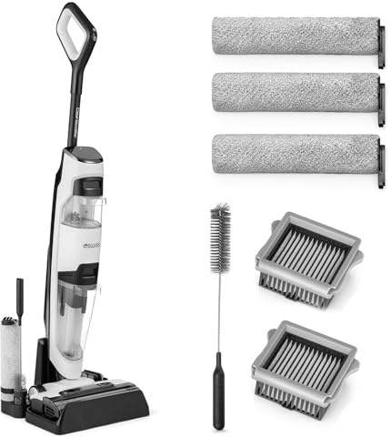 4SWISS VC024 Nass Trockensauger, All-in-One Saugwischer Kabellos mit Wischfunktion, LED-Display, Selbstreinigung, 39 min Laufzeit, Für Hartböden, Teppiche, Allergiker, Haustierbesitzer, Akku-betrieben