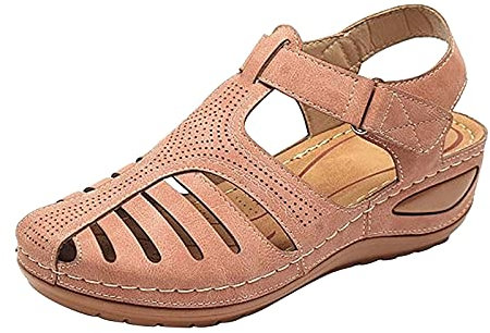 Lazzboy Sandalen Damen Knöchelsohle Hohl Weiche Schuhe Zehenrunde Trekkingsandalen Wanderschuhe Atmungsaktive Closed Toe Outdoor Sommer Strand Wasser Fischer Wandersandale (Rosa,40)