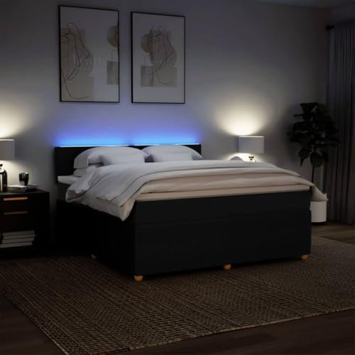 IKAYAA Boxspringbett 180 x 200 cm - Bett mit LED Beleuchtung, Topper & Federkern Matratze - Polsterbett 180 x 200 cm mit Matratze - Bett mit Matratze und Lattenrost Schwarz