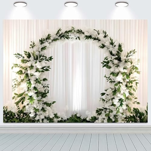 Hnmdmyi 3x2.4m Telón de Fondo para Bodas 3D Guirnalda de Boda Cortina Blanca Fotografía de Fondo Ducha de Novia Aniversario de Boda Fiesta Decoraciones Banner Photo Booth Props