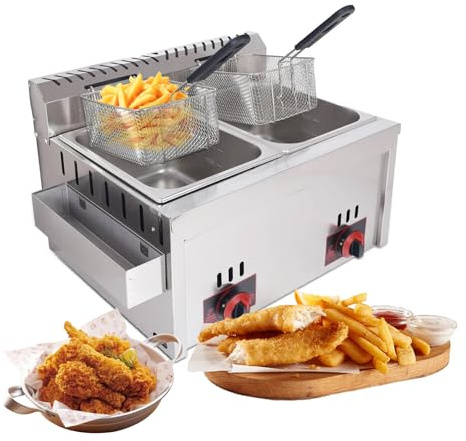 Friggitrice a gas da 20 l professionale doppia friggitrice a gas grande capacità multifunzione in acciaio inox facile da pulire per uso domestico e commerciale
