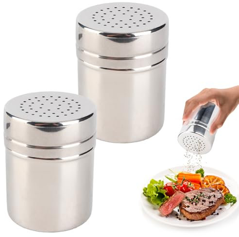Spargisale in Acciaio Inox, Agitatori per Sale Pepe Spargisale da Cucina Agitatore per Spezie in Acciaio Inossidabile con Coperchio per Cucina, Barbecue, Ristorante (M*2)