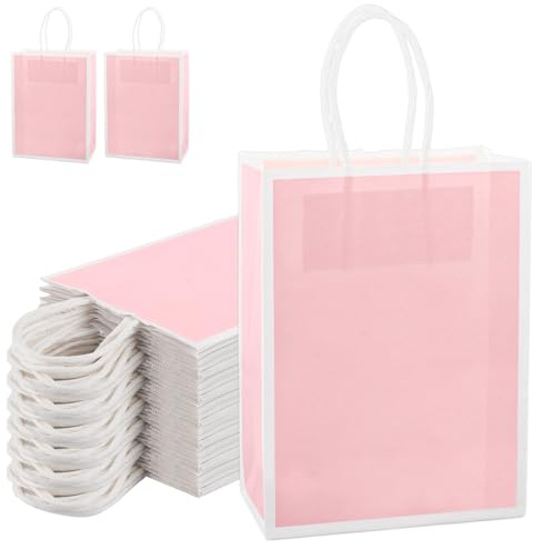 CYEER 60 Pack Pink Gift Bags, 15x8x21CM Small Kraft Paper Bags with Handles, Bulk Shopping Bag Small Gift Bag for Presents, Jewellery, Retail