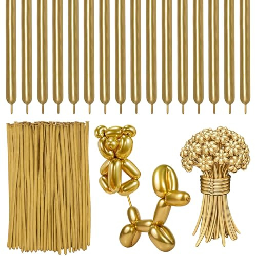 Long Skinny Balloons 260Q Gold Modelling Balloon Gold Twisting Long Magic Latex Balloons for Animal Shape Balloon Arch Birthday Wedding Christmas Party Decoration 100Pcs