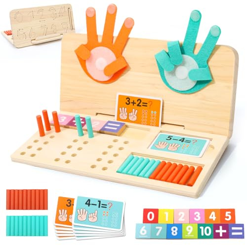Juguetes Montessori para Niños 3 4 5 6 Años, Juguetes de Madera para Aprender a Contar, Juguete Educativo Matemático con Tablero de Doble Cara, Bloques Numéricos, Regalo Navidad para Niños y Niñas