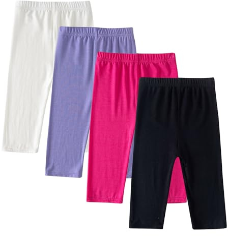 4-Pack Girls Modal Capris Leggings 3/4 Lenght Basic Solid Elastic Waist Casual Pants for Kids 2-13 Years
