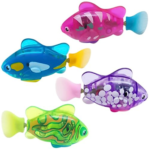 Mineup Pesci Robo Fish, 4 Pezzi Pesci Elettrici Luminosi, Riutilizzabile Pesce da bagno robot, Giocattolo Elettronico, Pesce Giocattolo Bambino Elettronica, Pesce Elettrico per Animali