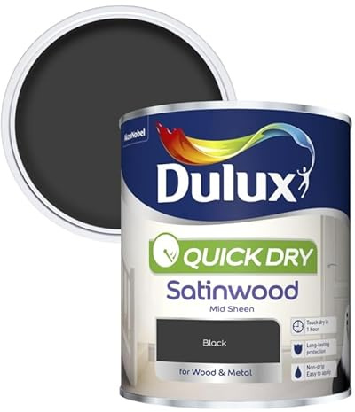 HOCHSTE Quick Dry Satinwood Black Paint, Mid Sheen Finish for Interior Wood & Metal, Fast Drying, Smooth Satin Appearance, 750ml