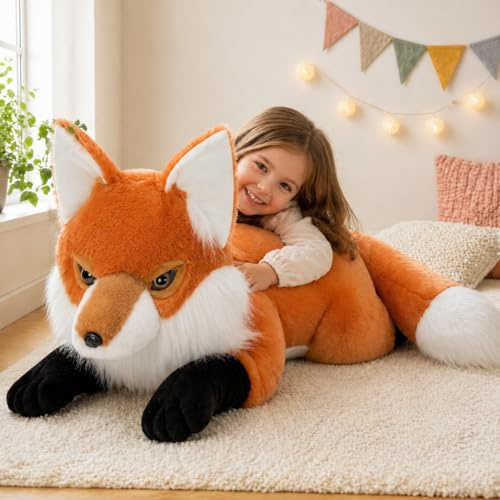 MorisMos Giant Fox Teddy Soft Toy, 80cm Big Stuffed Animal Kawaii Large Fox Plush Toy, XXL Fluffy Cuddly Gift for Kids Girlfriend Birthday Deco
