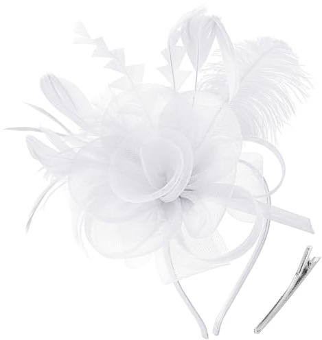 DRESHOW Fascinator Chapeau Plume Mariage Dames Day Bandeau et Clip Cocktail Tea Party Chapeau pour Fille et Femmes