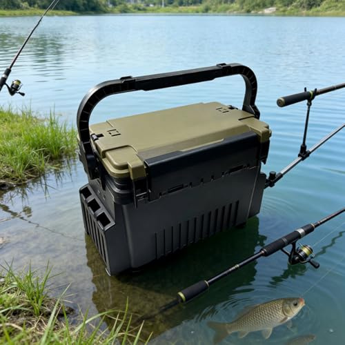 Mallette de pêche à 2 couches avec porte-canne, boîte de rangement verte