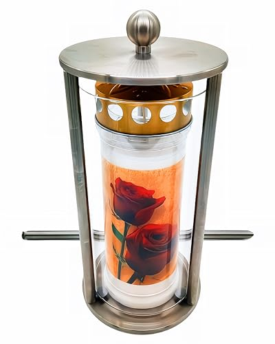 Grablaterne mit optionaler Gravur inkl. 7-Tage-Kerze – Wetterfeste Edelstahl Grablampe, Grablicht mit Erdspieß, Grabschmuck Outdoor
