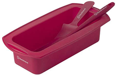 Backhaus ® Stampo per Plumcake, Teglie da forno rettangolare in Silicone Platino Antiaderente di qualità professionale con Spatola, ∅23cm, Rosso